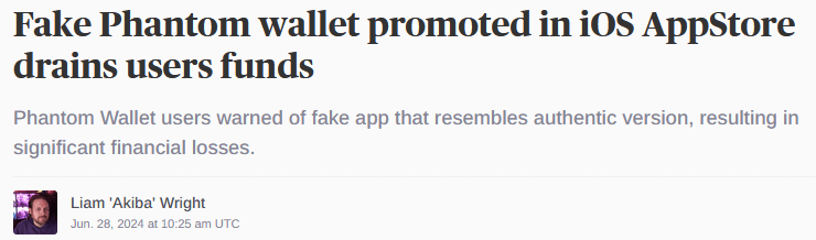 Fake Phantom wallet promoted in iOS AppStore drains users funds headline